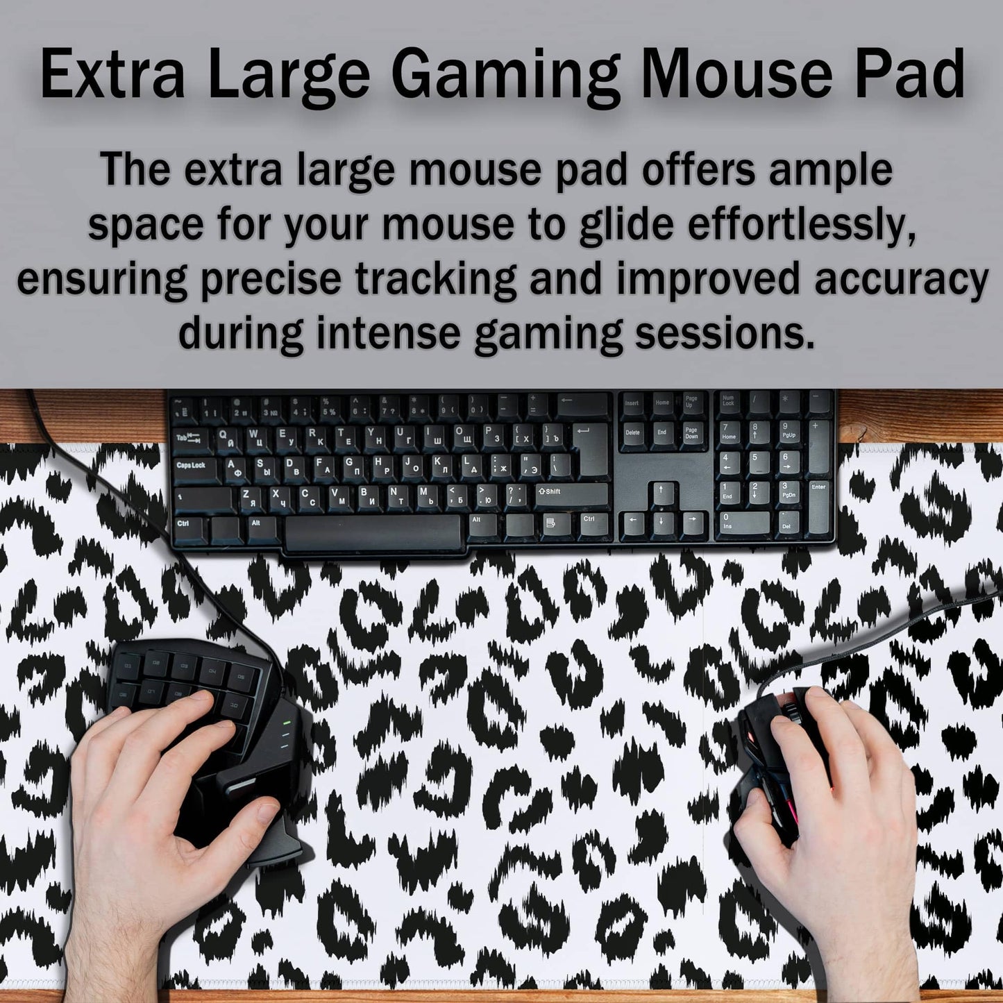 Samgula Large Gaming Mouse Pad - White and Black Desk Mats, Non-Slip Rubber Base 35.4 X 15.7 for