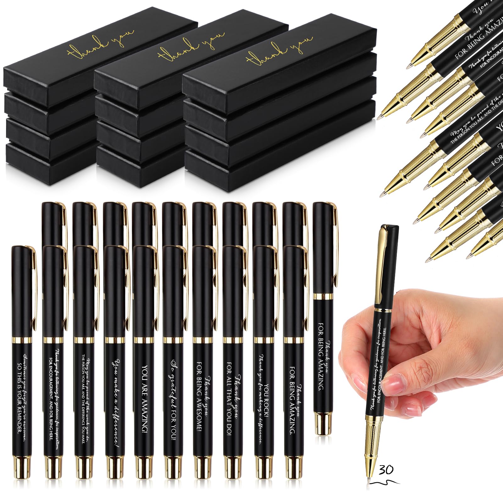 PerKoop 30 Sets Thank You Gift Inspirational Pen with Box, Black, Mixed