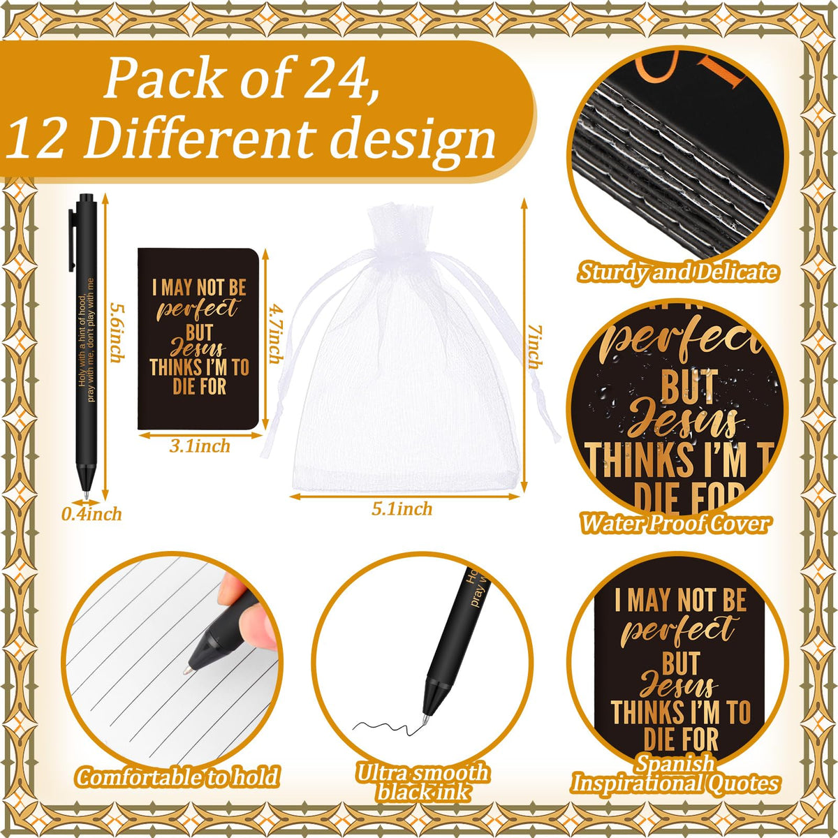 Fuyoooo 72 Pieces Funny Christian Notebooks and Pen Religious Notebooks and Pen with Bag Funny Mini