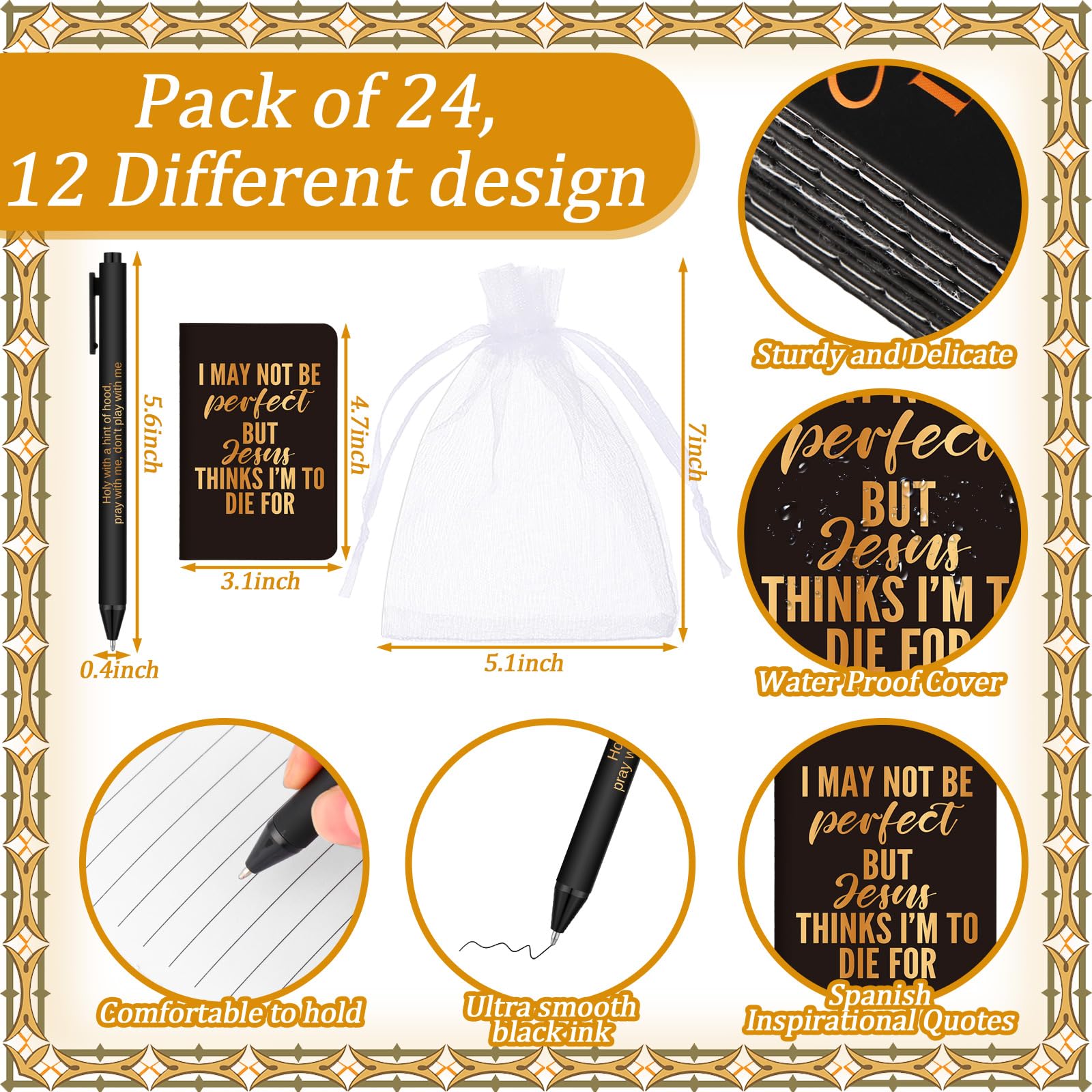 Fuyoooo 72 Pieces Funny Christian Notebooks and Pen Religious Notebooks and Pen with Bag Funny Mini