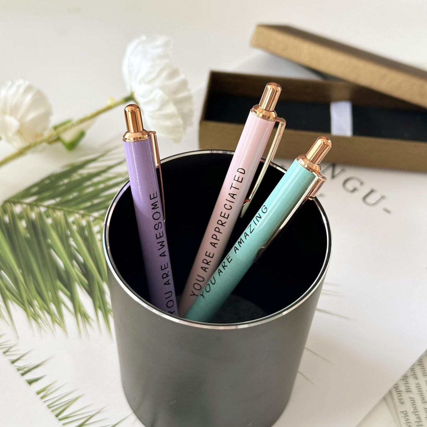 Jxueych 3-Pack Inspirational Pens, Motivational Ballpoint Pens with Sayings, Metal Body