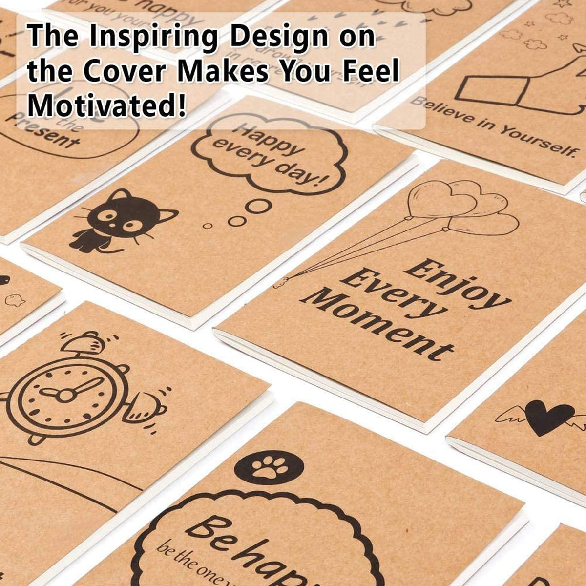 feela 15 Pack A6 Kraft Notebooks, 15 Designs Cute Mini Pocket Notebooks and Journals, Lined