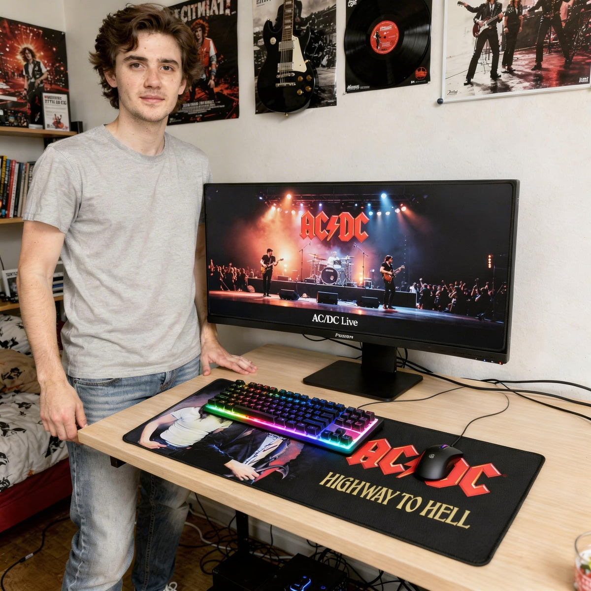 SUBSONIC AC/DC Mouse Pad XXL 35x15 in – Gaming Desk Mat Extra Large