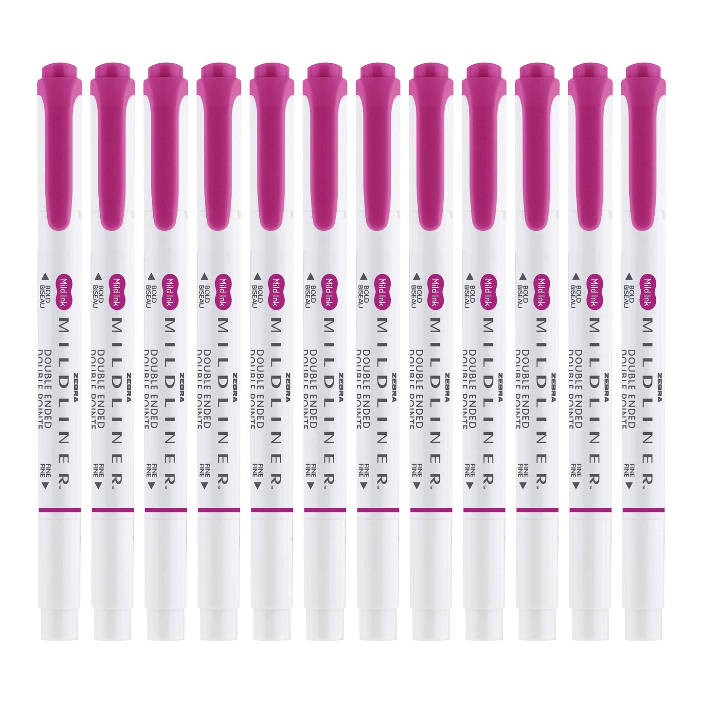 Zebra Pen MILDLINER No Bleed Highlighter, Fuchsia Color, Dual Tip, 12-Pack