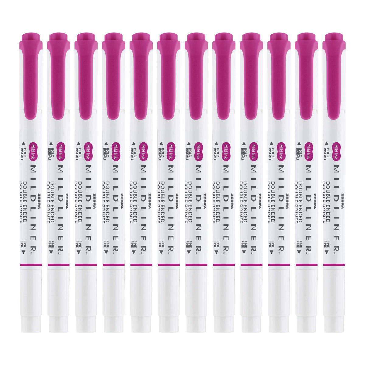Zebra Pen MILDLINER No Bleed Highlighter, Fuchsia Color, Dual Tip, 12-Pack