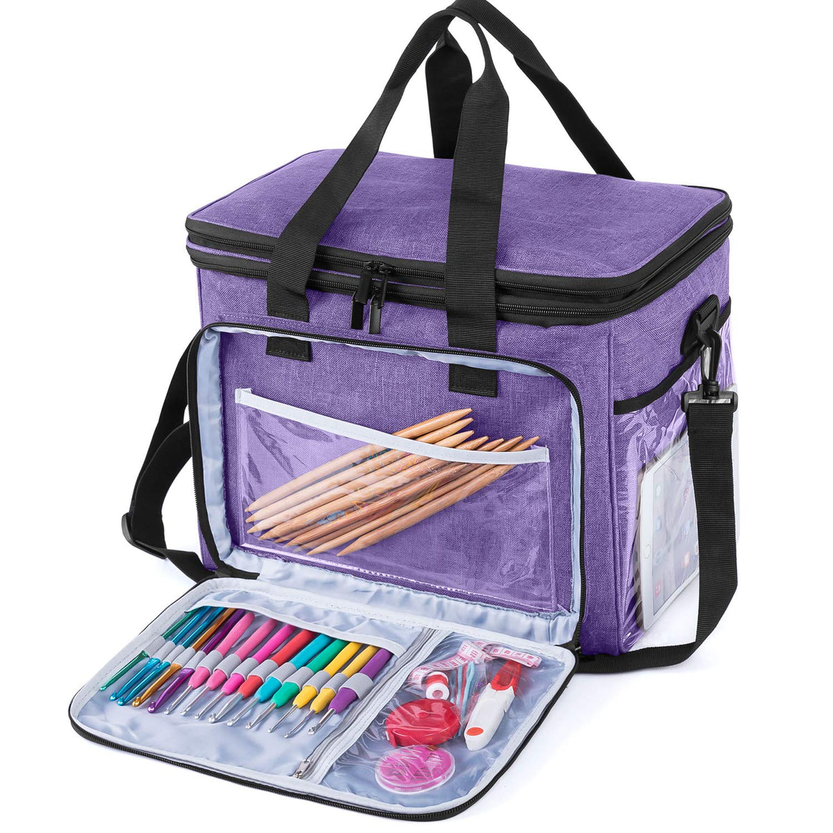 Teamoy Crochet Bag, Knitting Bag Yarn Storage Tote, Yarn Organizer, Purple