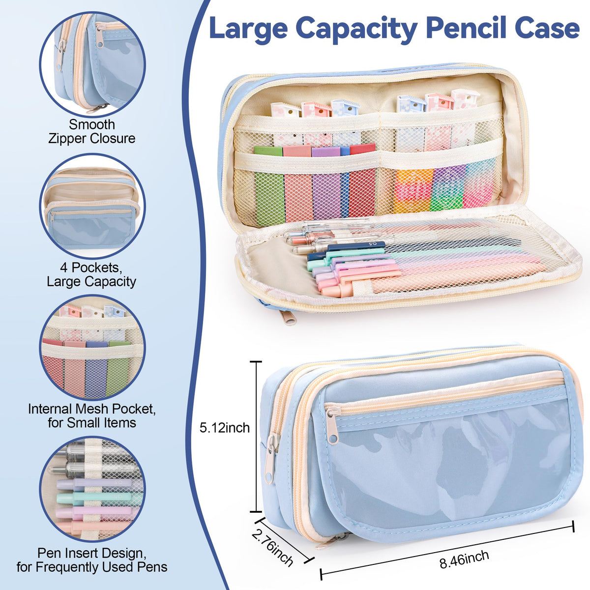 DazSpirit 61PCS Aesthetic College School Supplies Set with Cute Pencil Case