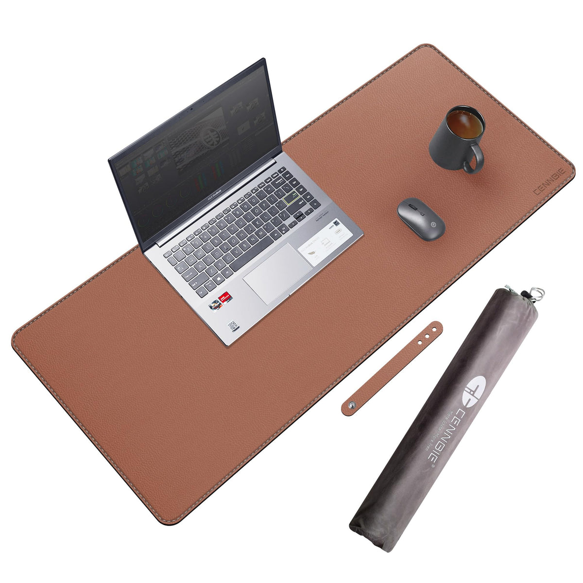 CENNBIE 35.5" x 16" Leather Desk Mat, Computer Mouse Pad for Office(Brown)