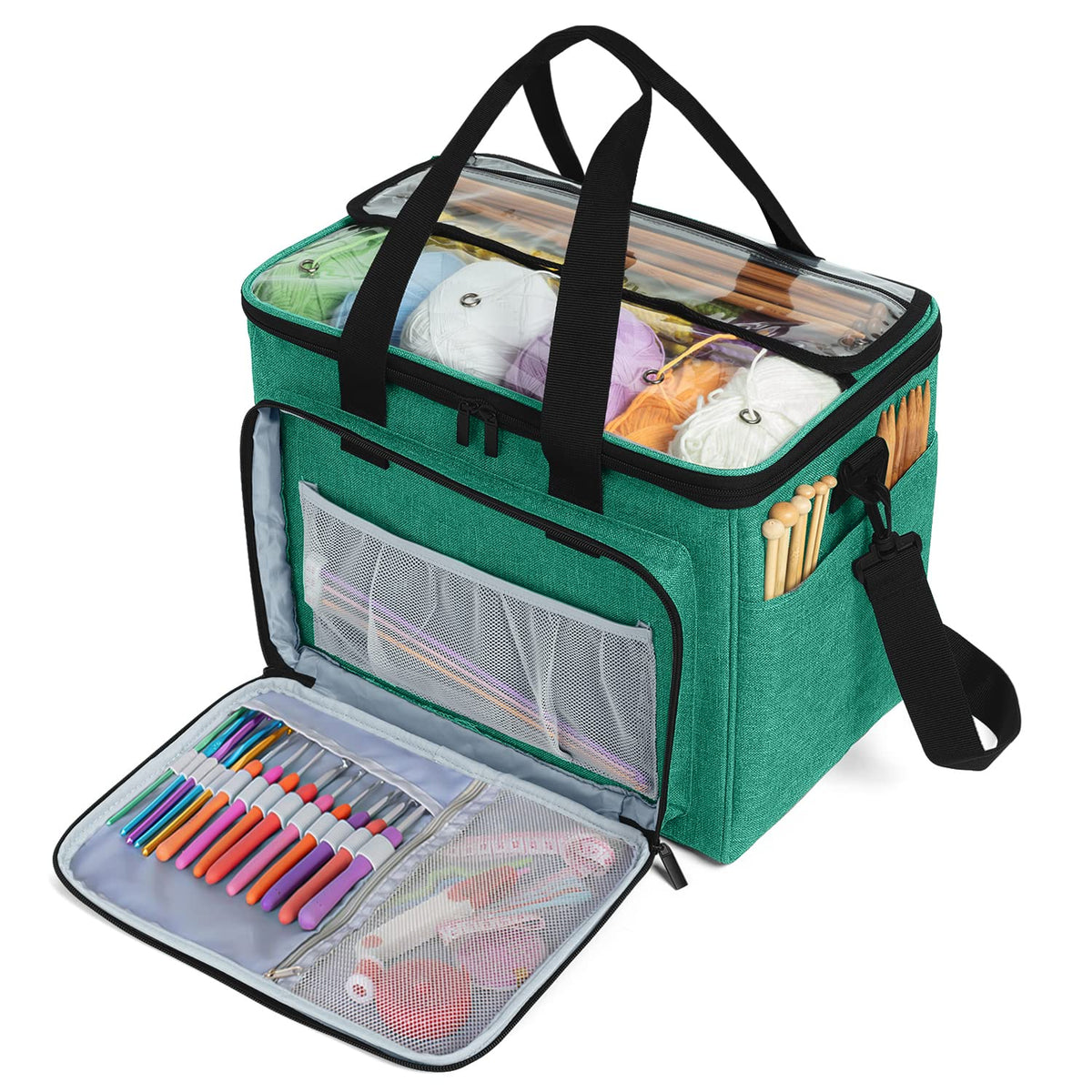 Teamoy Knitting Bag, Yarn Storage Organizer Crochet Bag Tote, Green