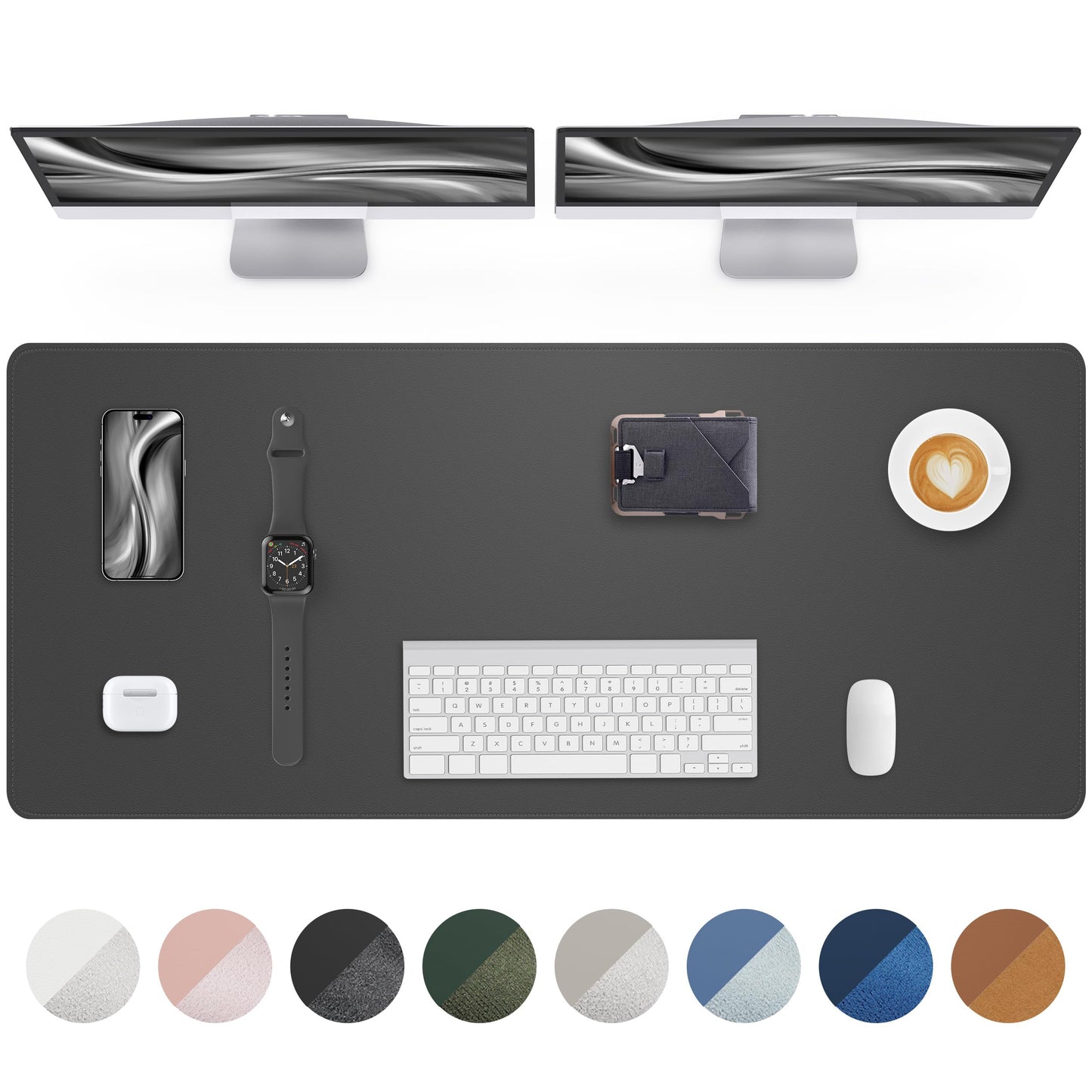 Leather Desk Pad Protector- 48" x 17" Office Desk Mat, Non-Slip PU Leather Mouse Pad, Waterproof