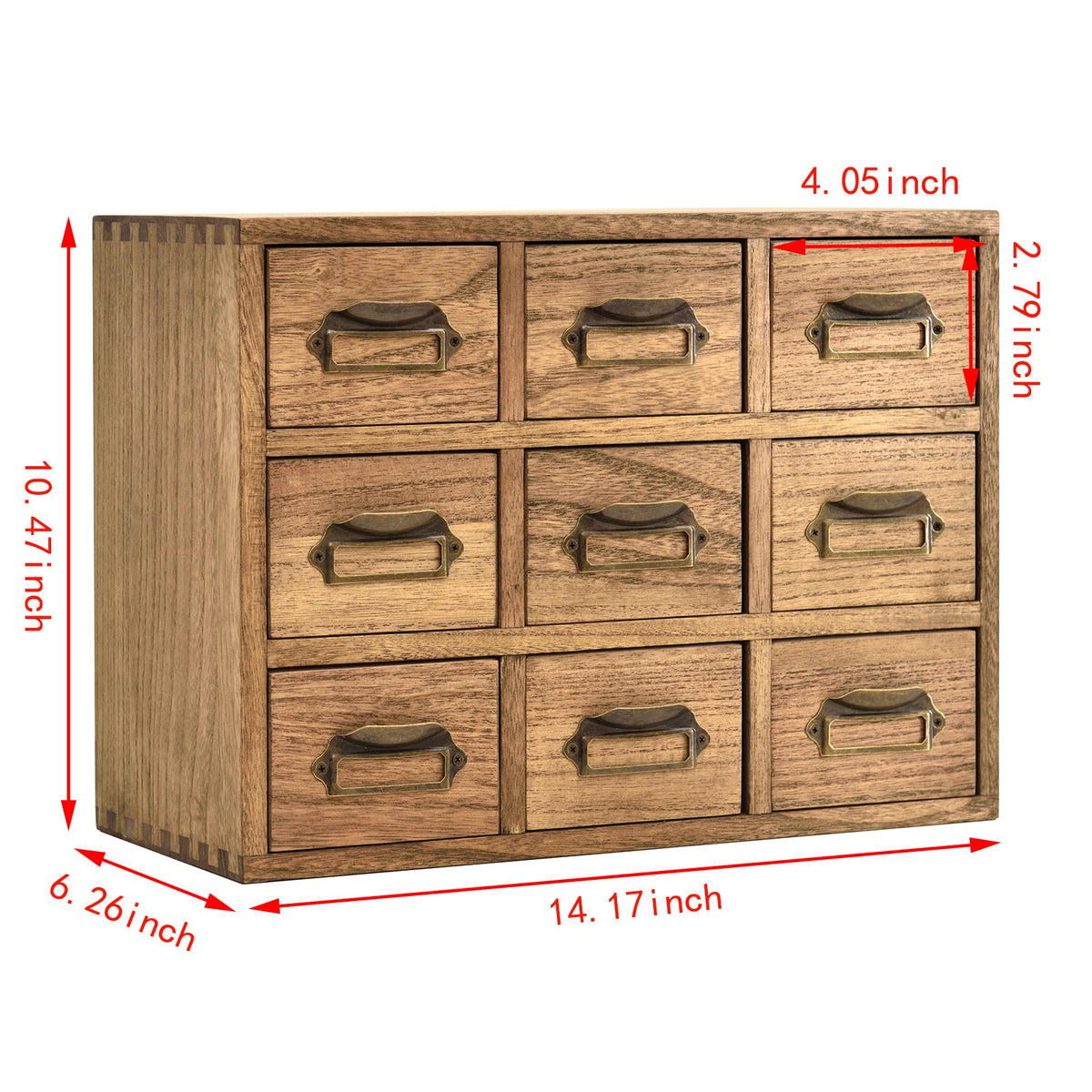 KIRIGEN Wooden Desk Organizer with 9 Drawers, Storage Cabinet, Brown