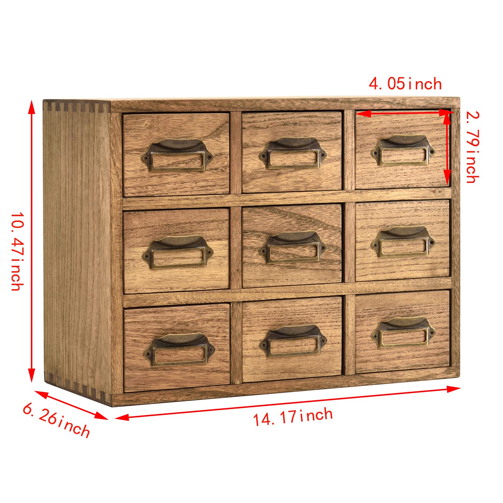 KIRIGEN Wooden Desk Organizer with 9 Drawers, Storage Cabinet, Brown