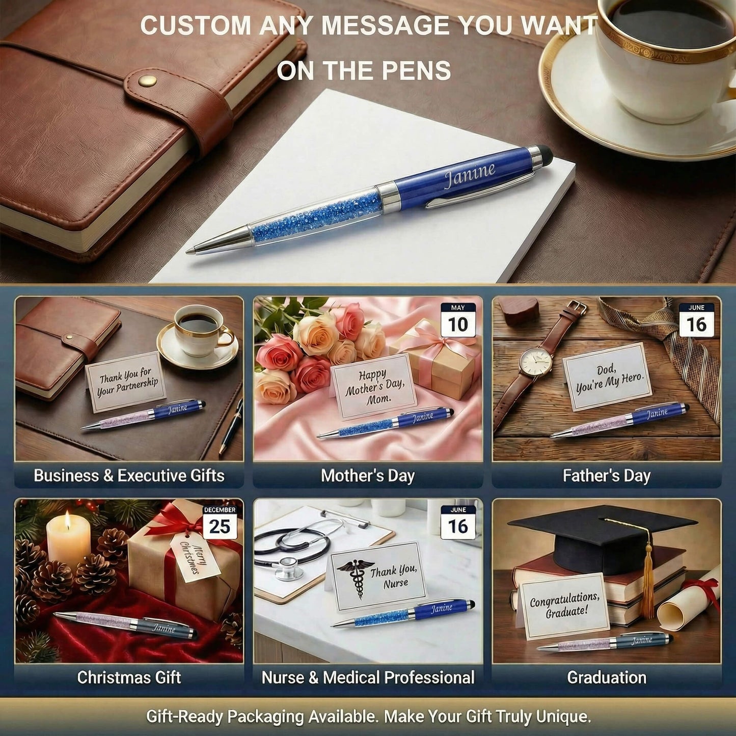 Yastar Custom Pens Bulk for Business,Graduation,Anniversaries-Crystal Pens