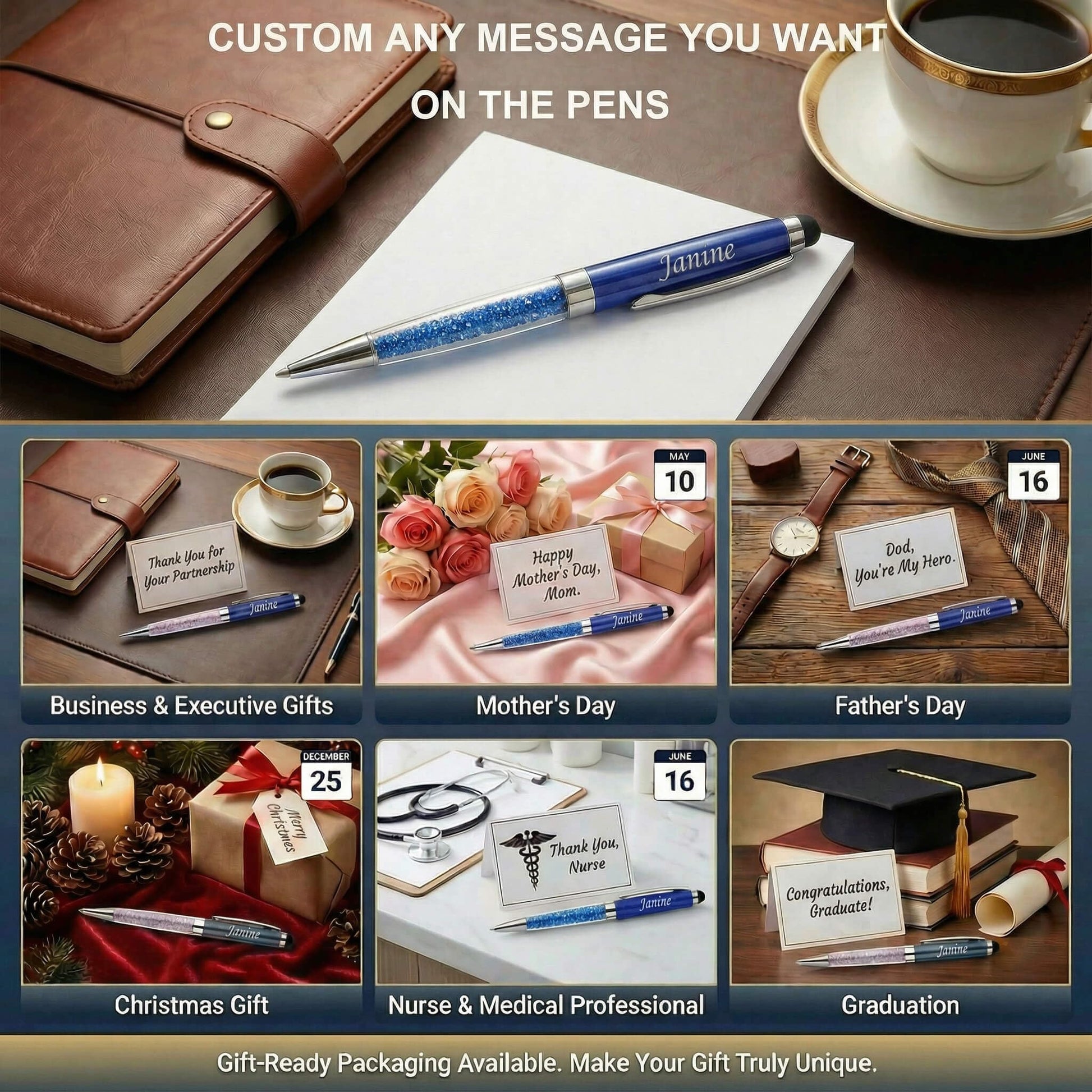 Yastar Custom Pens Bulk for Business,Graduation,Anniversaries-Crystal Pens