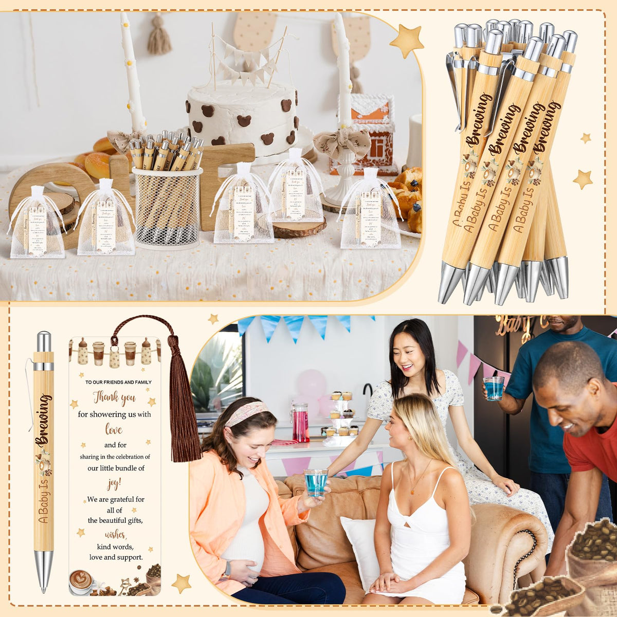 Gilprop 50 Sets Brown Coffee Baby Shower Favors for Guests Includes 50 Baby Shower Ballpoint Pens