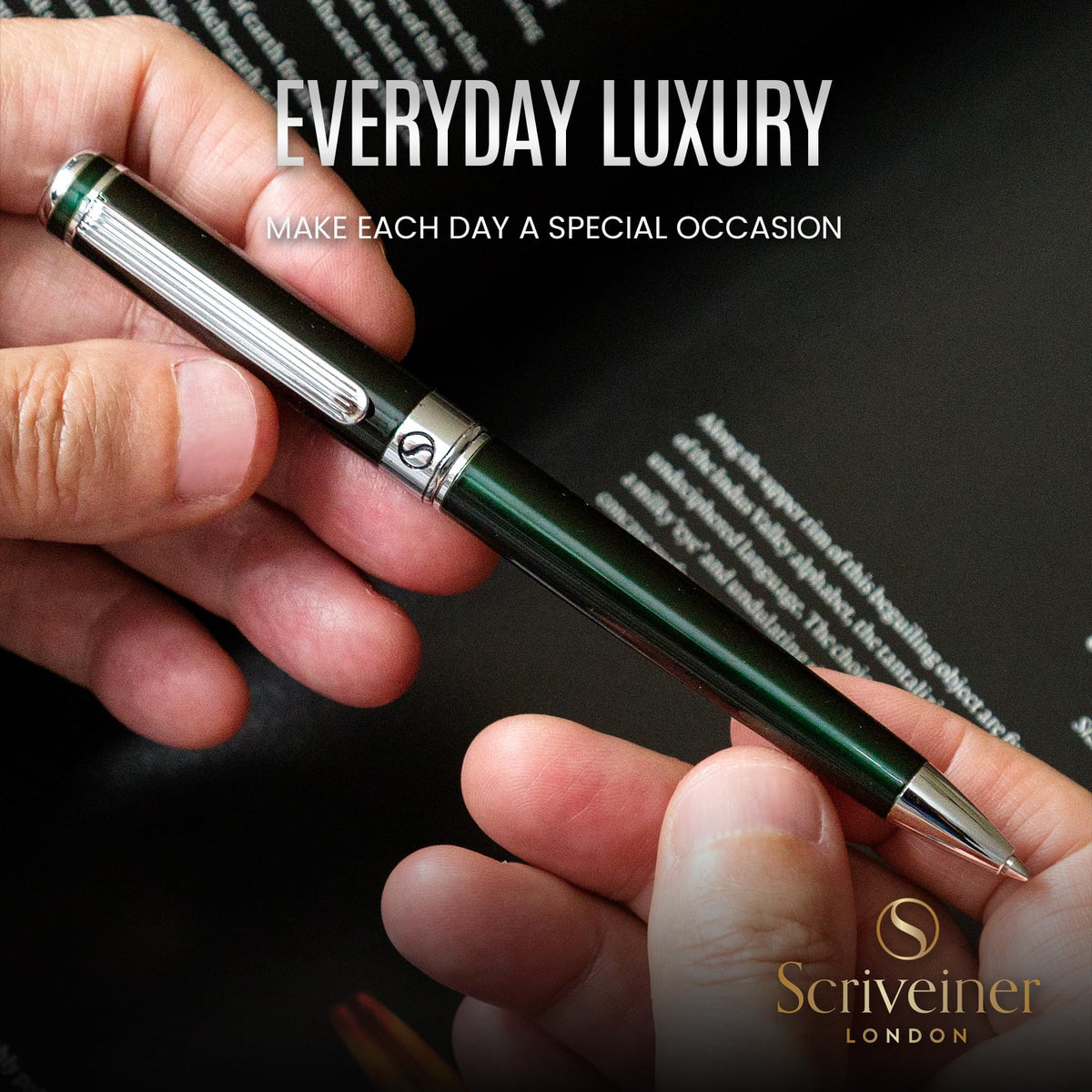 Scriveiner Green Ballpoint Pen - Stunning British Racing Green Luxury Pen, Chrome Finish, Schmidt