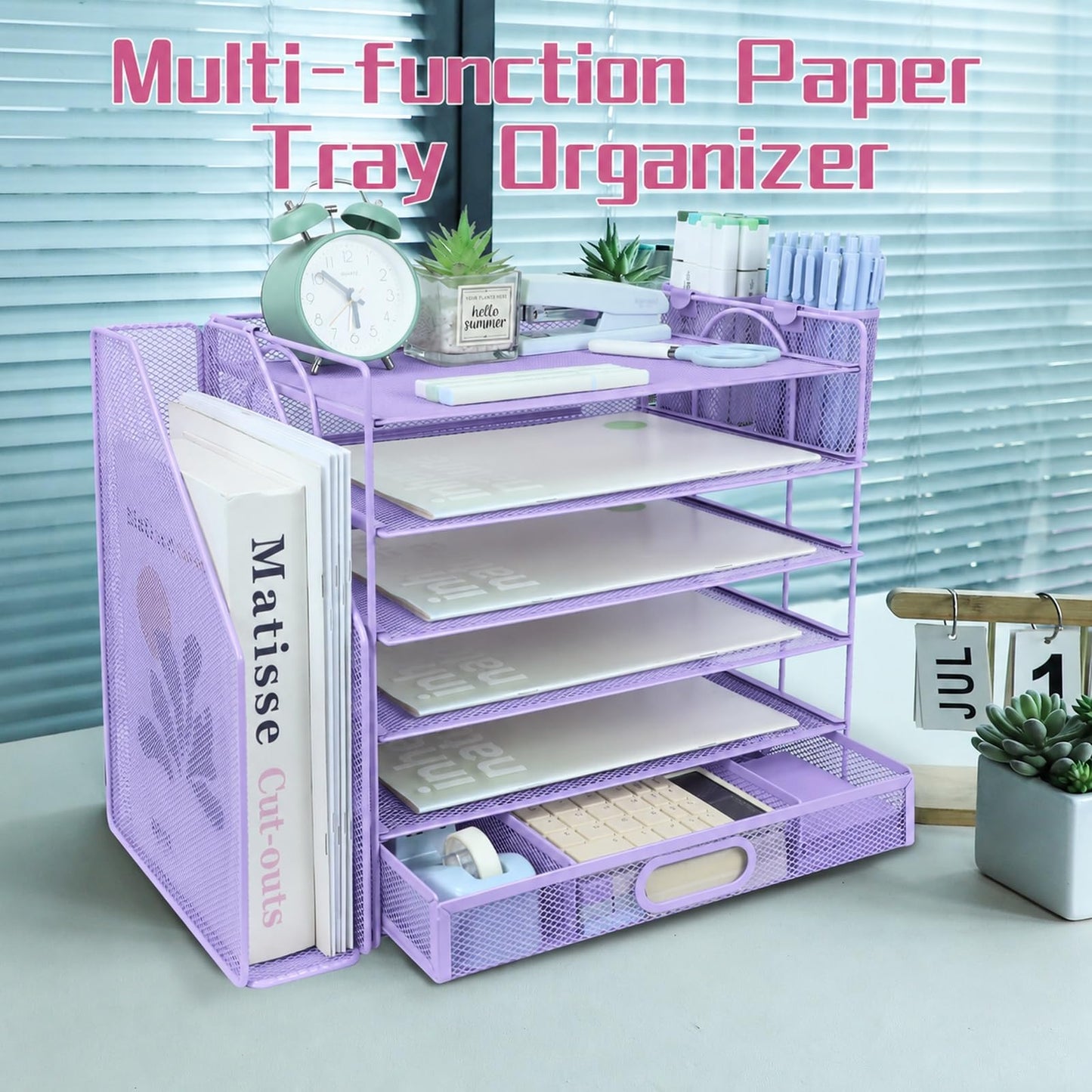 ideallife Desk Organizers and Accessories with File Holder, 6-Tier Paper Letter Tray Organiser with