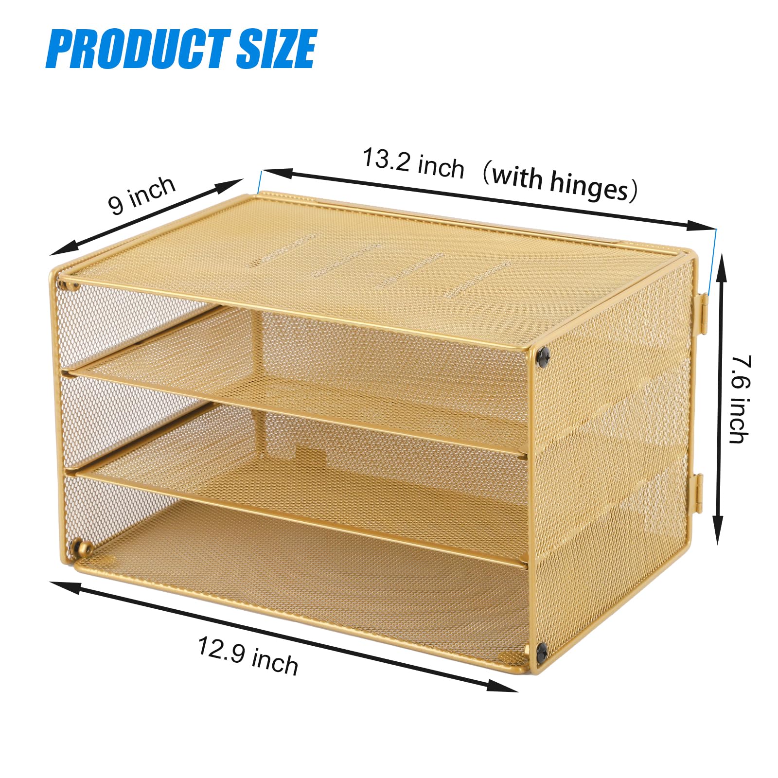 EASEPRES Paper Organizer Tray, 3 Tier Mesh Desk File Organizer Letter Sorter Holder for Home