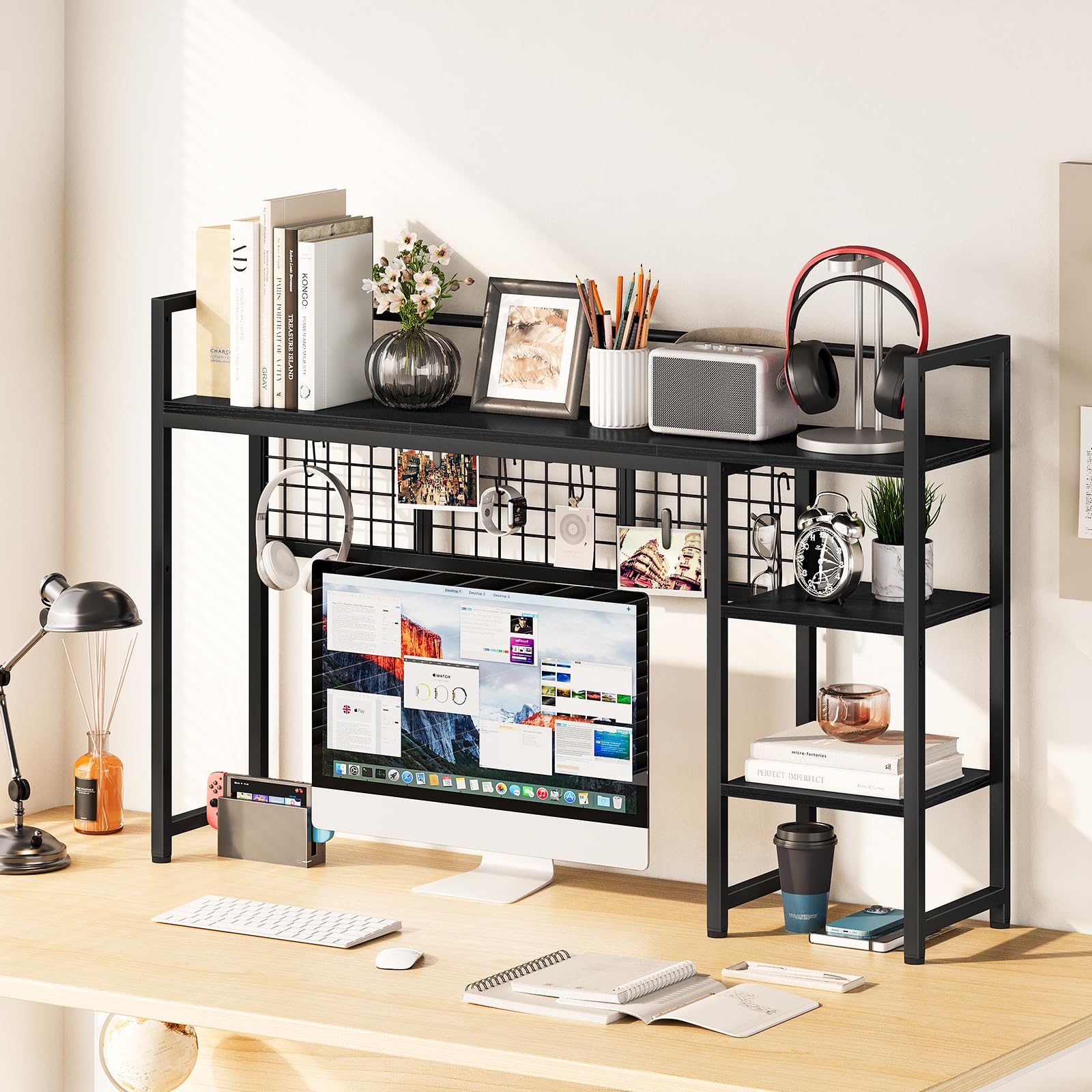 Snughome Desk Shelf, 44.9" Desktop Organizer Shelf, Desk Hutch for Computer Monitor, 4 Tier Desk