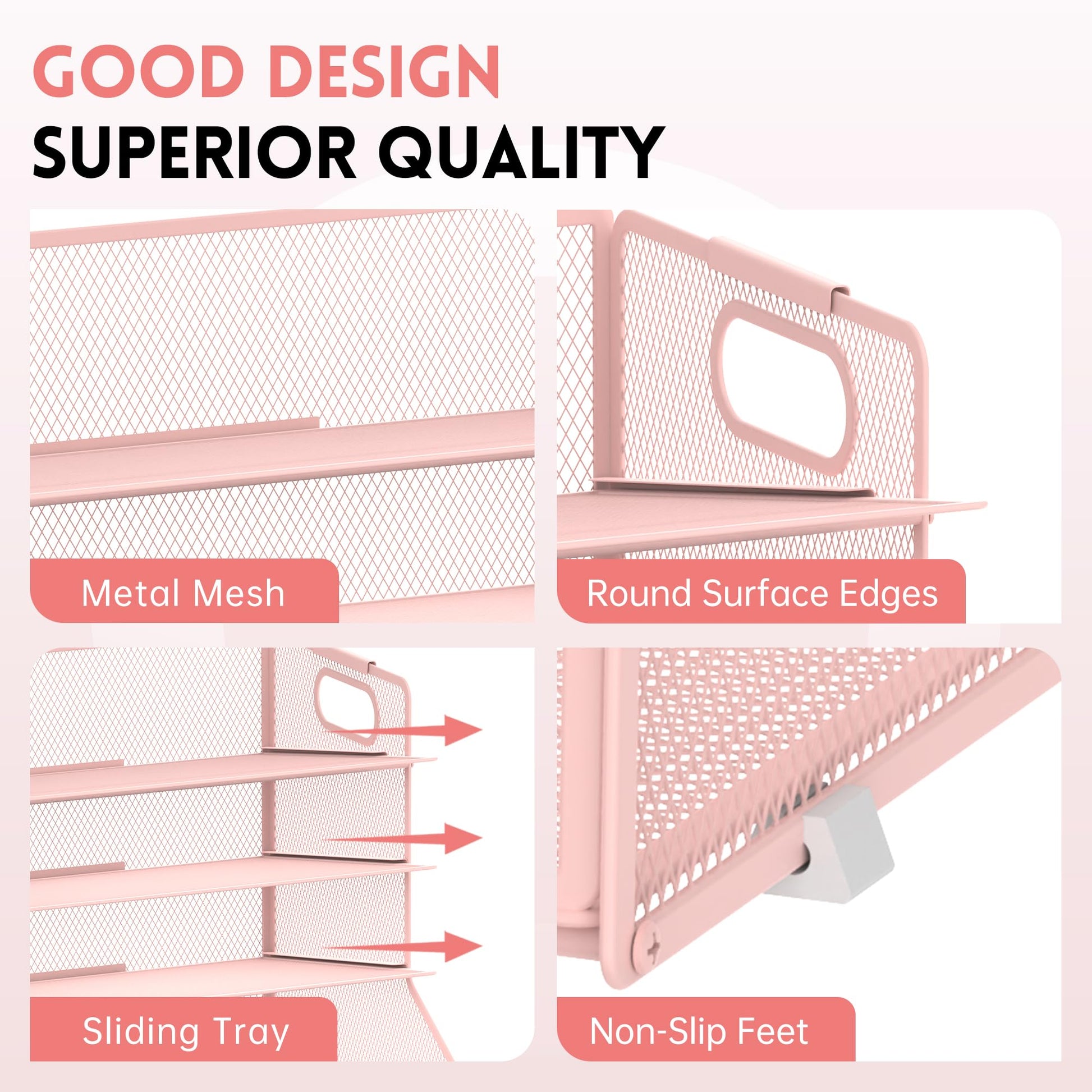 5-Tier Desk Organizer with File Holder & Pen Holder & Sliding Drawer, Pink