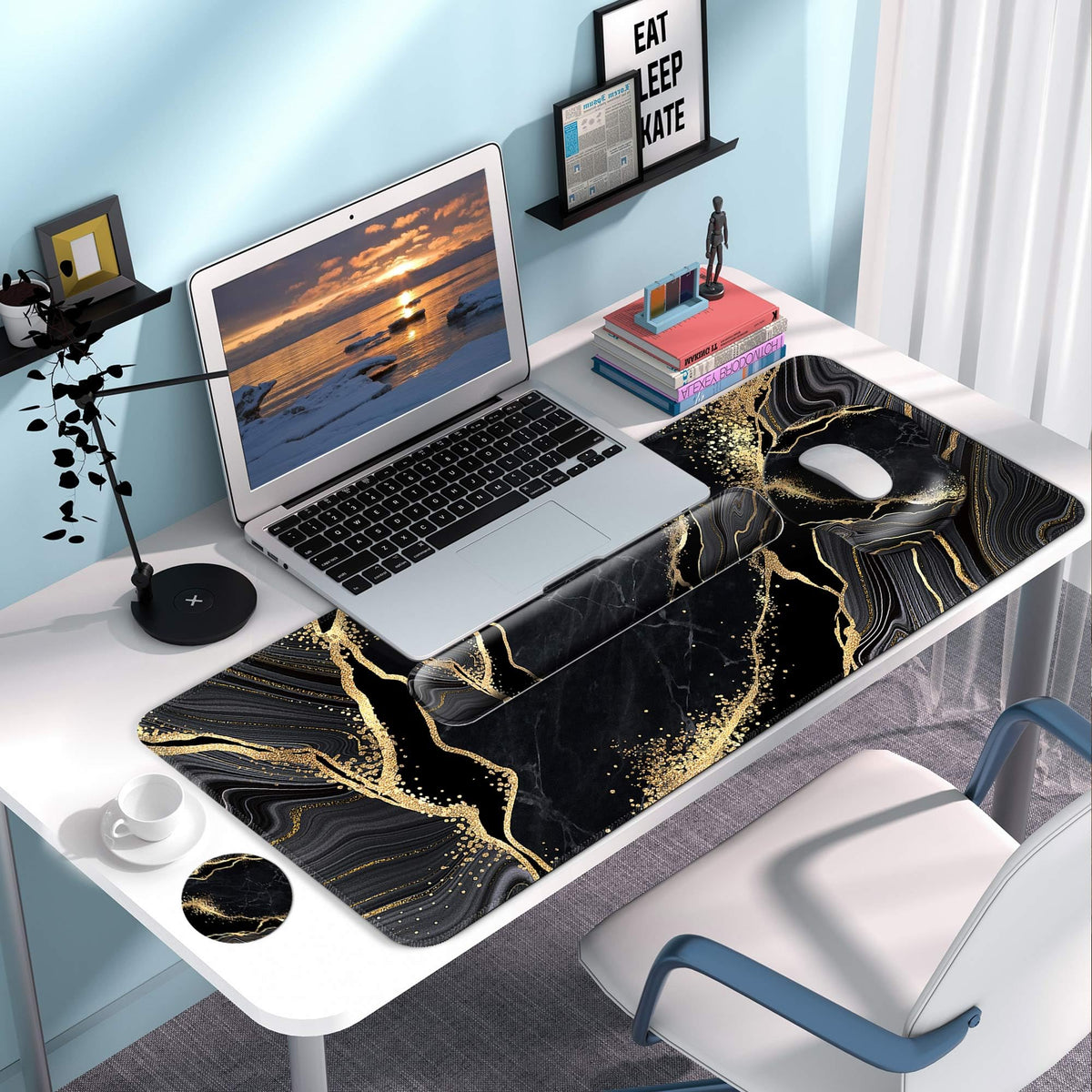 VINEBURY Desk Mat Set Keyboard and Mouse Pad with Wrist Rest Support