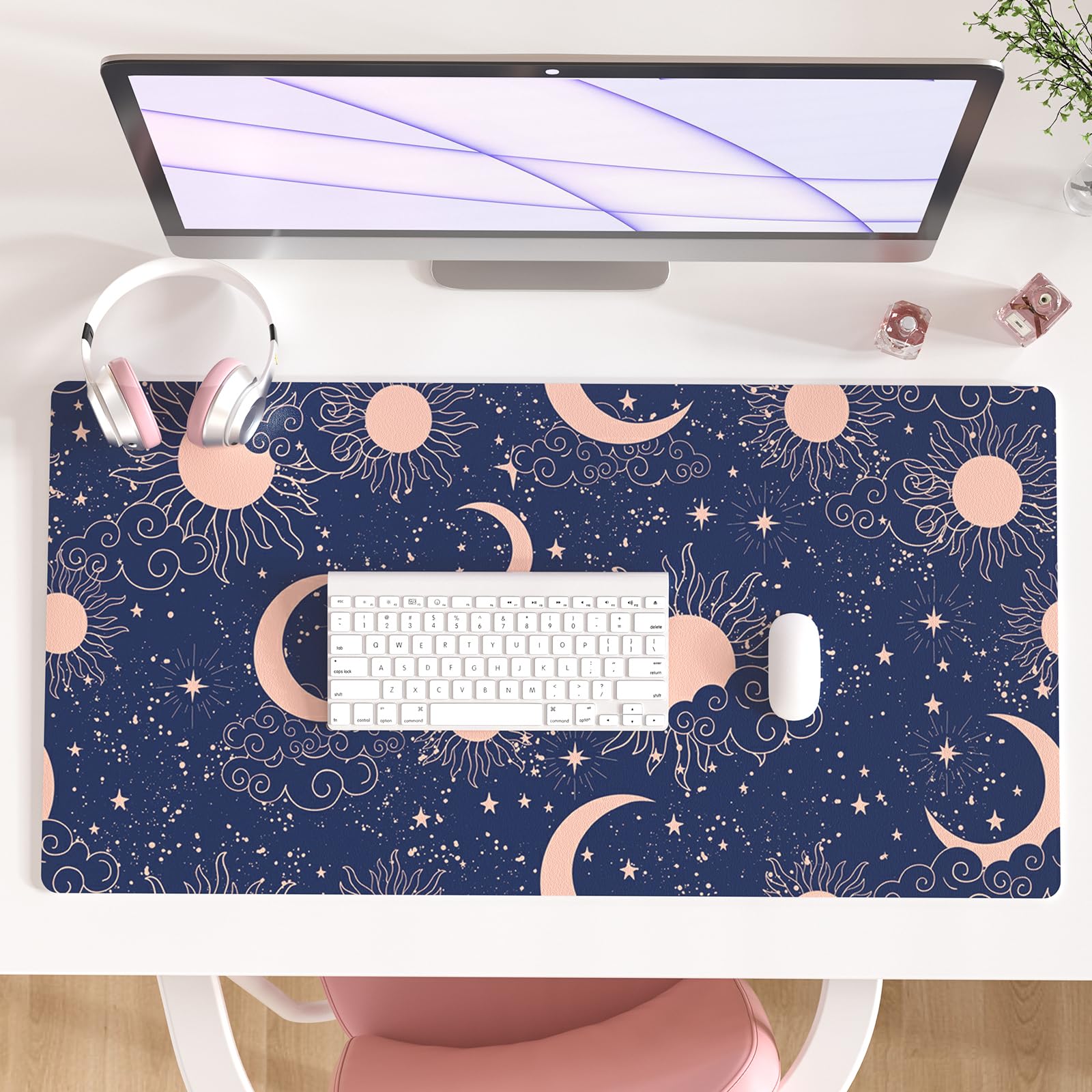 Faux Leather Large Mouse Pad, Office Desk Mat, 31.5"x15.7", Starry Sky