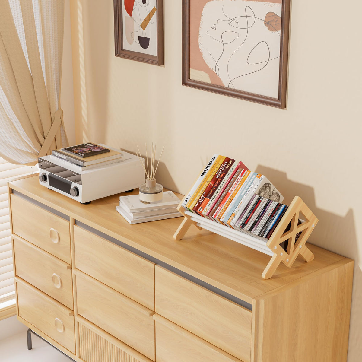 ART-GIFTREE Desktop Bookshelf Organizer, Wood Office Tabletop Book Storage Rack, Tilting Bookcase