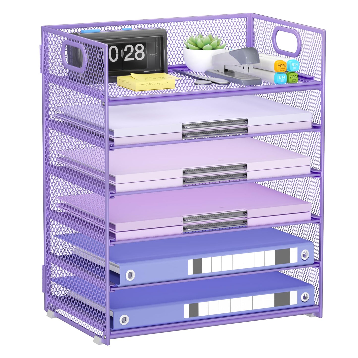 Kinkota Purple Paper Organizer for Desk with Handle, 6-Tier
