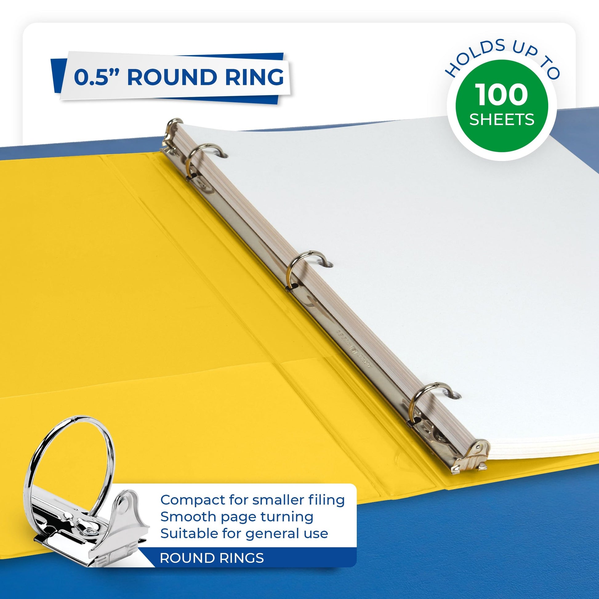 Samsill 0.5 Inch 3 Ring Binders, Economy Round Ring, Clear View Cover, 100 Sheet Capacity - for