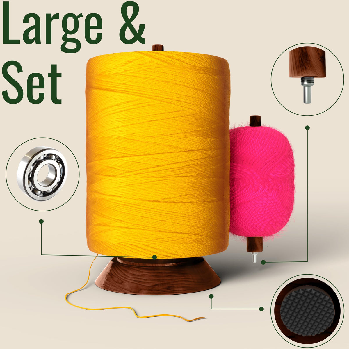 BARVA Yarn Holder Set 22 Lb Capacity for Chunky Yarn w/Extra Spindle | Smooth Bearing Spinner & Big