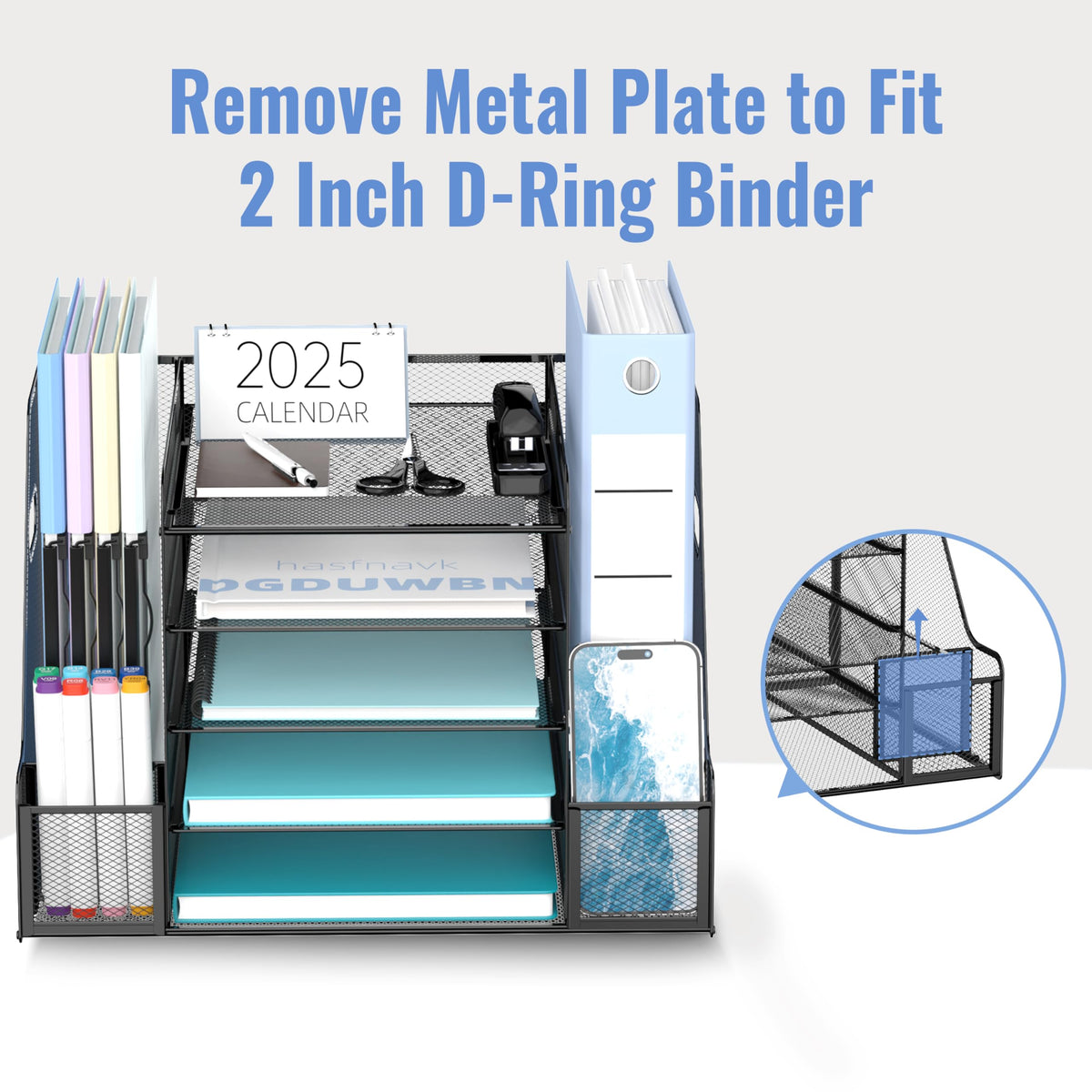 5-Tier Desk Organizer with Paper Trays, File Holders and Pen Holders, Black
