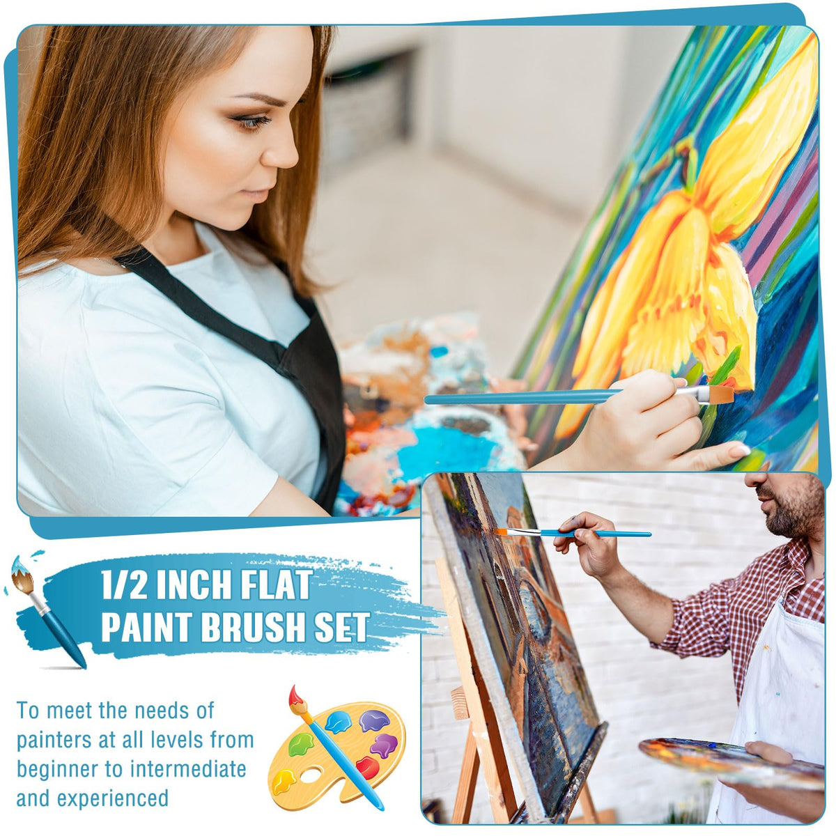 Zonon 20 Pcs Flat Paint Brushes Acrylic Painting Craft Accessories Classroom Prizes Gifts Small