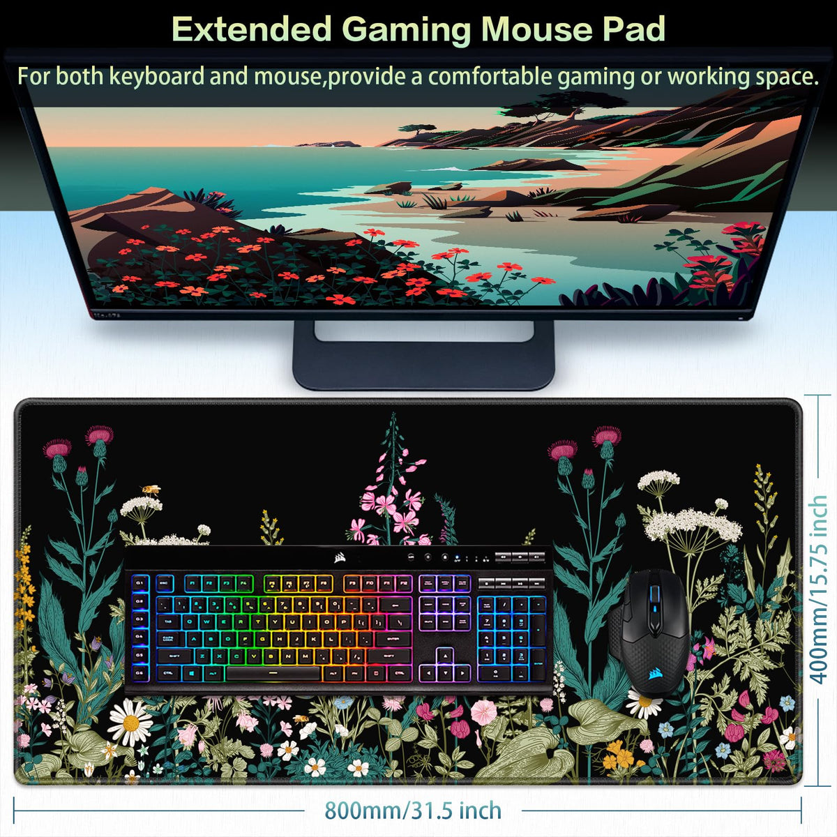 Canjoy Gaming Mouse Pad, 31.5x15.7in Large Mouse Pads for Desk Keyboard Pad
