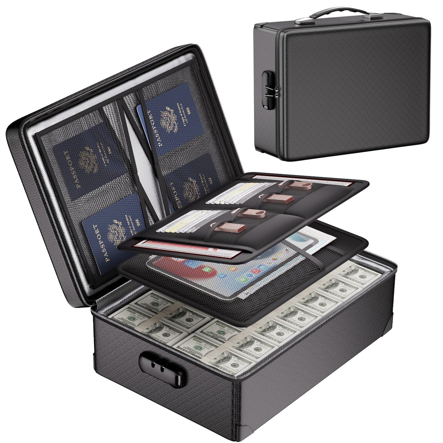 DocSafe Fireproof Document Box with Lock - 12 Layers Heat Insulated, Black