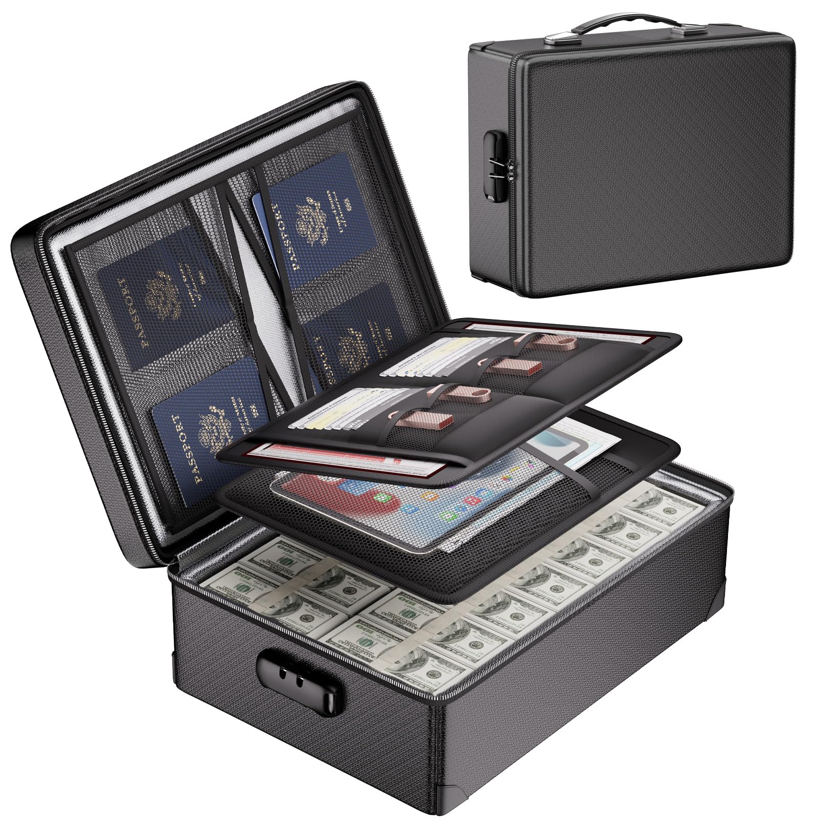 DocSafe Fireproof Document Box with Lock - 12 Layers Heat Insulated, Black