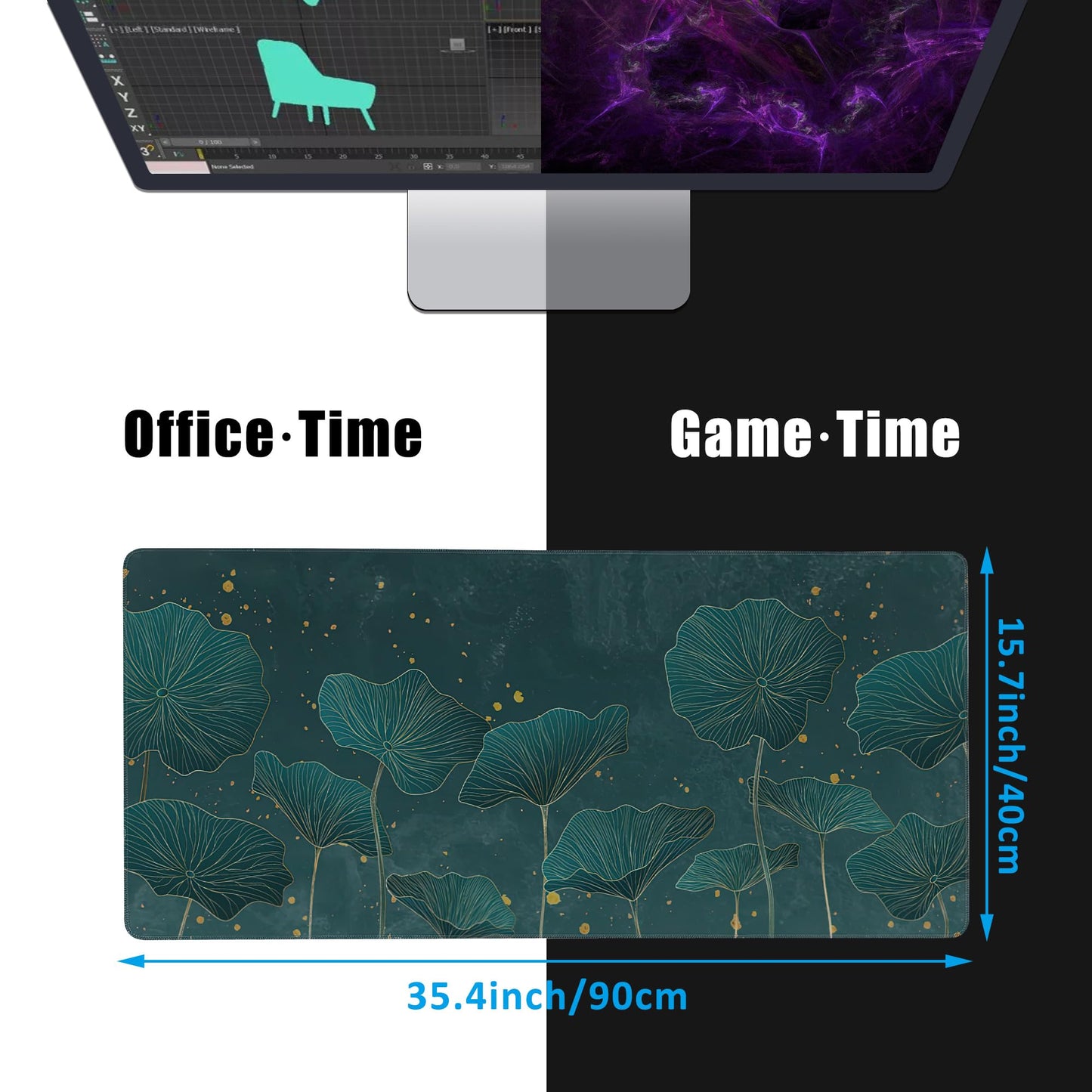 EOBKLAX Mouse Pad,Lotus Leaves in Gold Line Desk Mat for Desktop,Desk Pad with Non-Slip Base and
