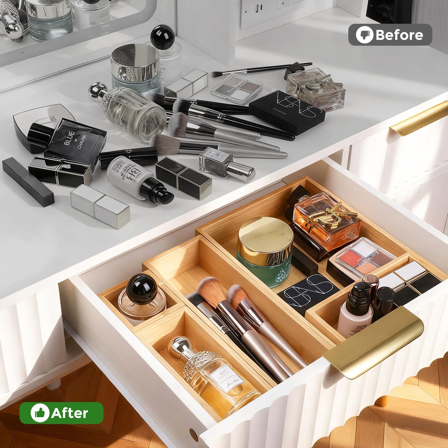 MapleGrace Bamboo Drawer Organizer Set, 14 PCS Wood Storage Organizers