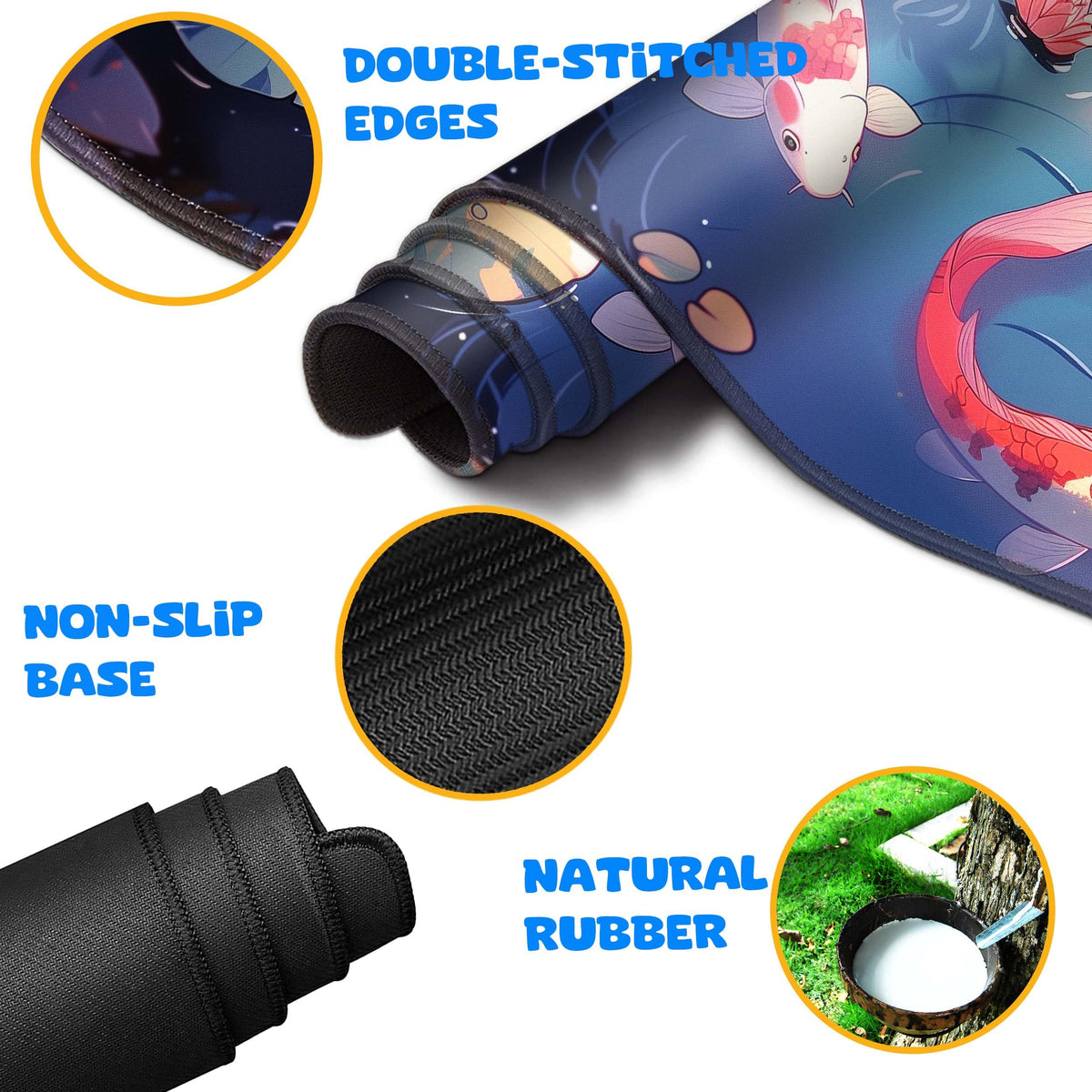 HaoSiTeck 4-Piece Extended Large Mouse Pad Set for Women Men with Colorful Koi Design Includes 35.4