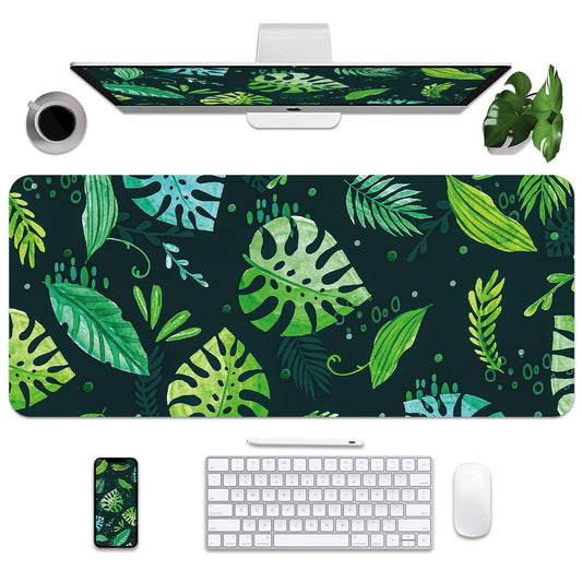 Green Desk Mat 35.4" x 15.7", Cute Plant Cool Desk Pad Keyboard Mat Flower Mouse Pad Green Desk Mat
