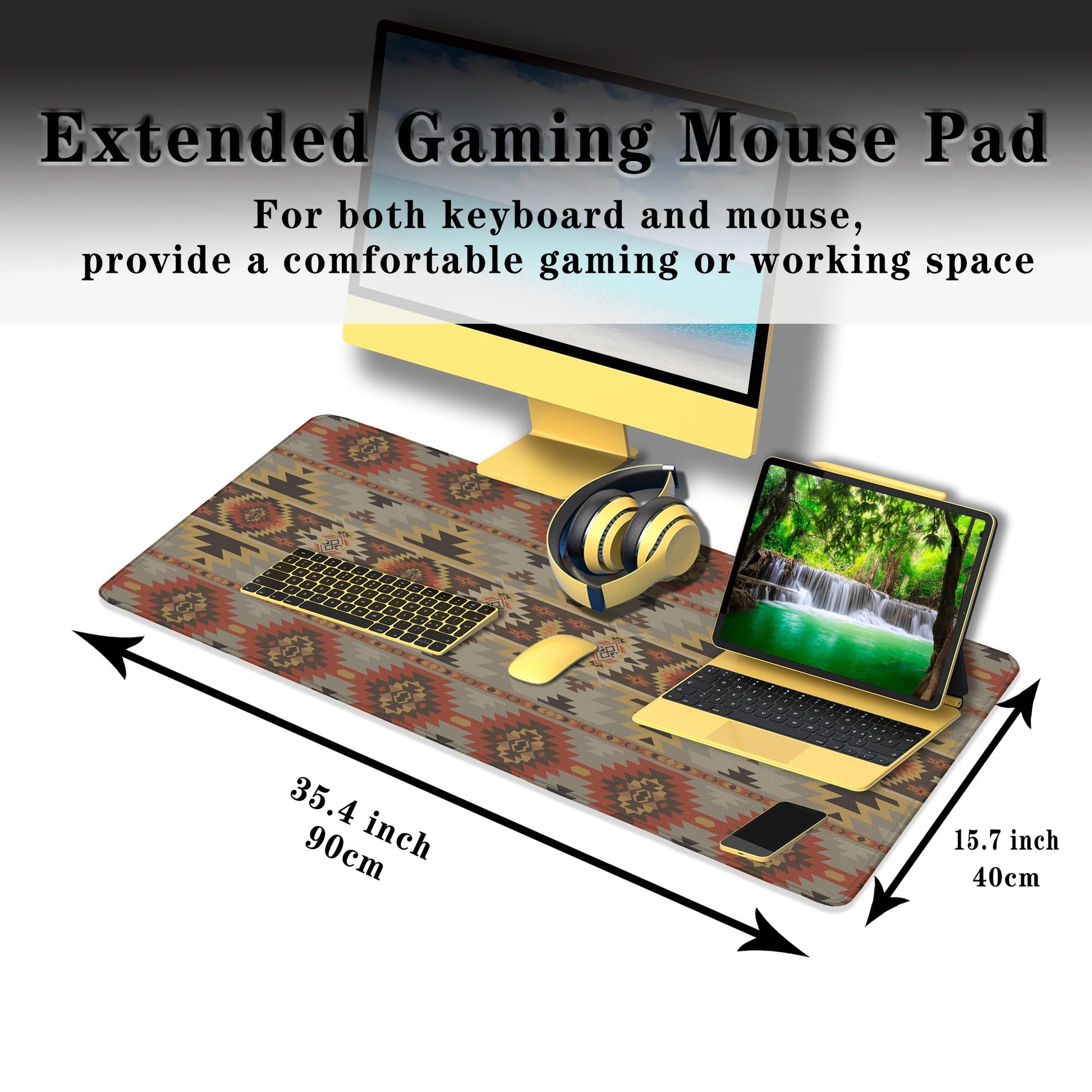 Samgula Gaming Mouse Pads Geometric Large Desk Pad Keyboard Pad Mousepad XXL Non-Slip Rubber Base
