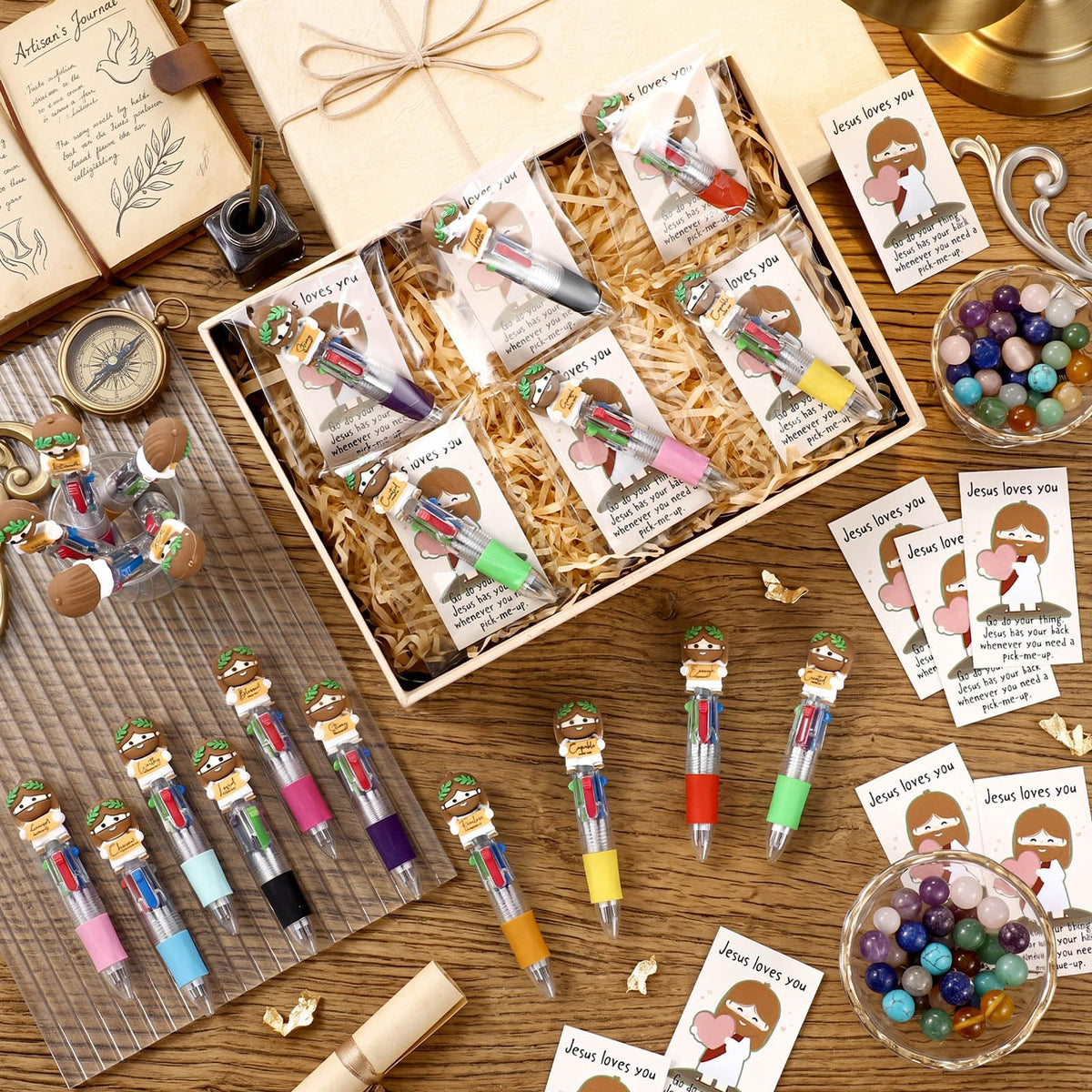Sayglossy 60 Sets Little Jesus Figure Pens Bulk for back to school gifts