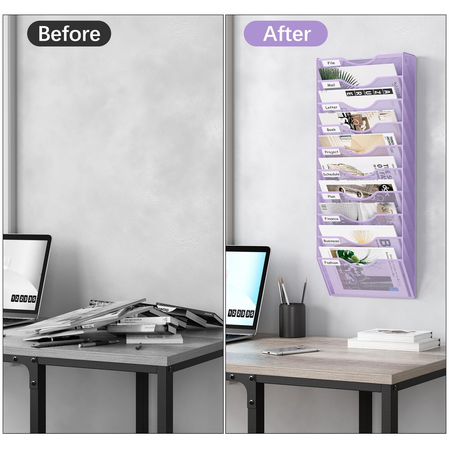 EasyPAG 10 Pocket Mesh Wall File Organizer, Hanging Paper Folder Holder with Classify Label