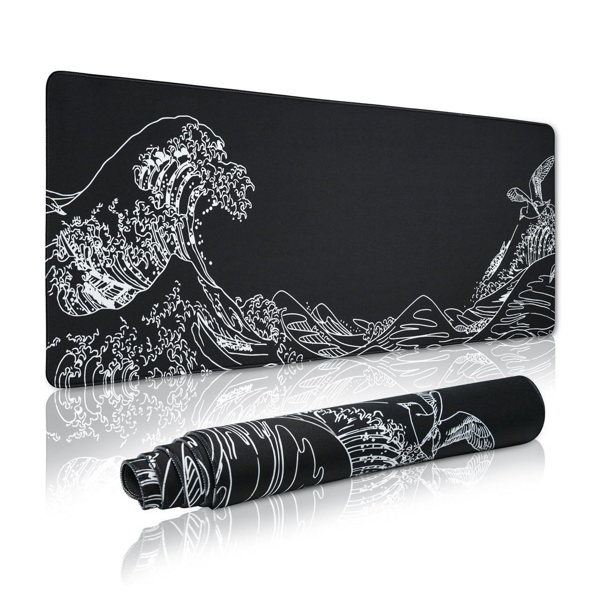 Large Gaming Mouse Pad for Desk,Kanagawa XXL Mouse Pad 35.4x15.7 Inch,Waterproof Desk Pad,Non-Slip