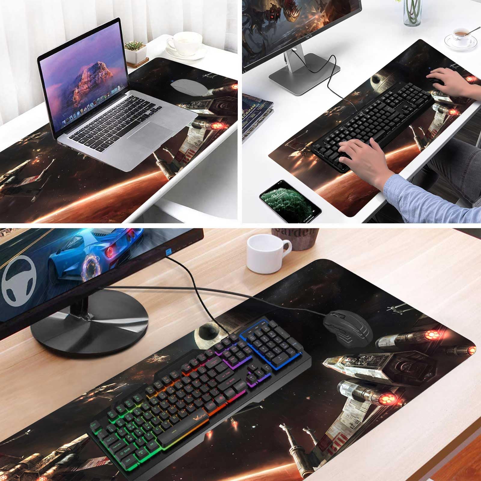 XXL Large Gaming Mouse Pad,Mousepad with Stitched Edge Frame & Non-Skid Rubber Base,Desk Mat for