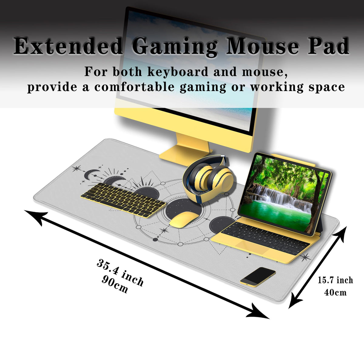 Samgula Large Desk Pads White Mice Pad Big Mouse Pad Gaming Mousepads Long Desk Pad Waterproof
