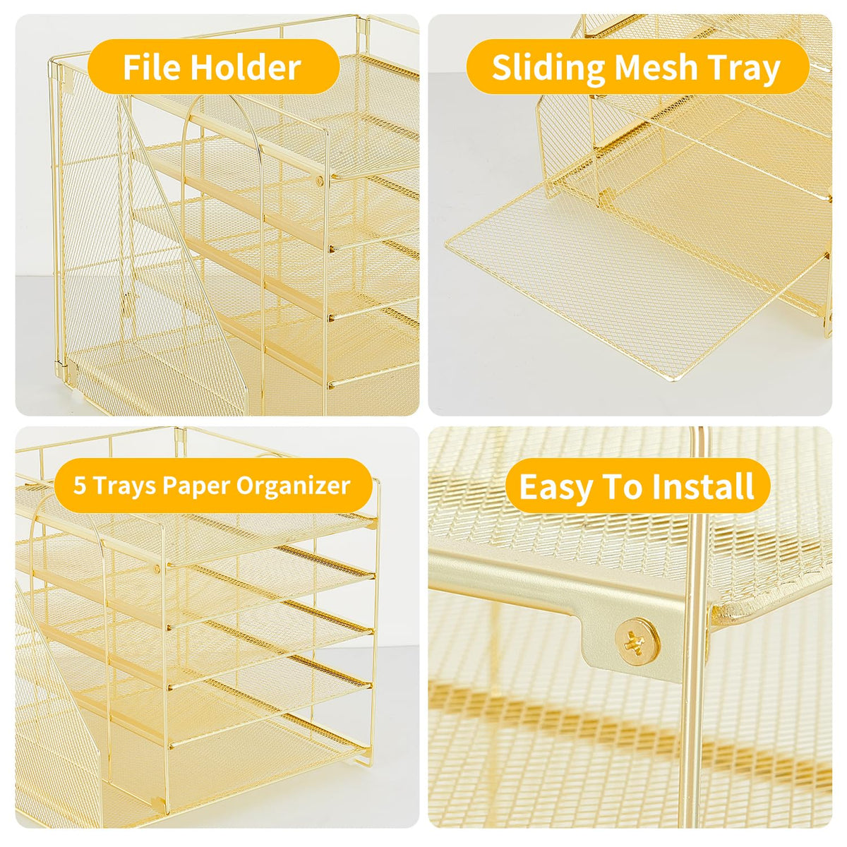 LEKETREE Desk Organizers and Accessories, 5-Tier Paper Letter Tray Organizer with File Holder