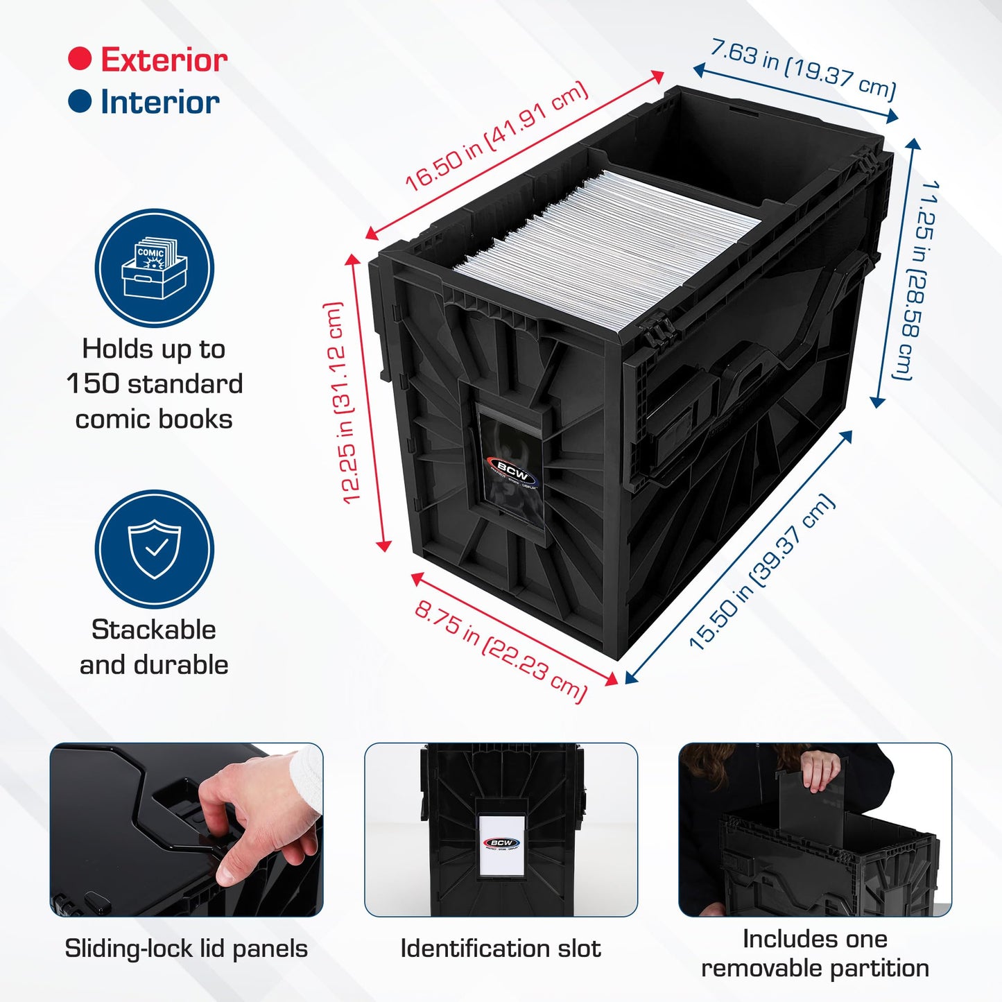 BCW Comic Bin, Black - Holds 150 Comics, Acid Free Storage and Organizer, Heavy Duty Plastic