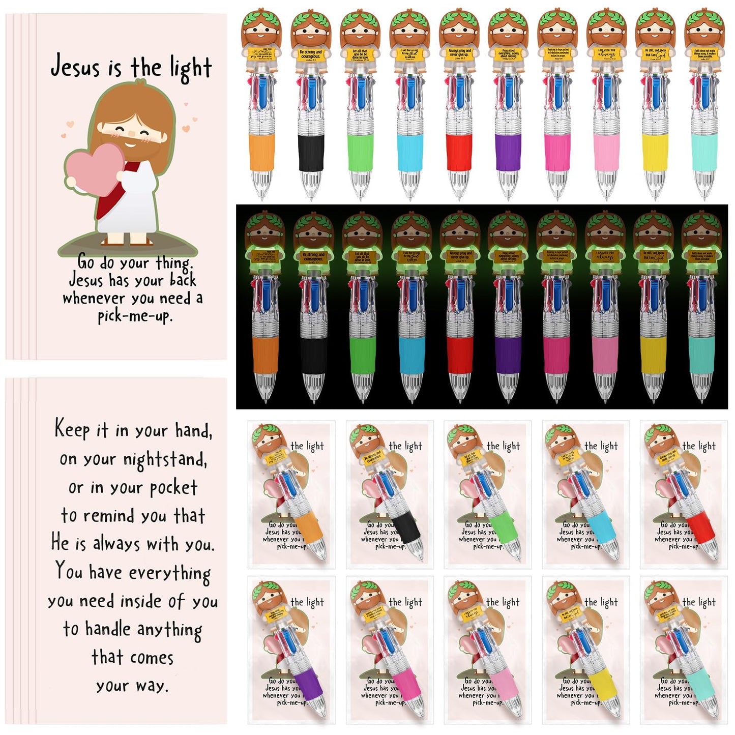 Sayglossy 30 Sets Little Jesus Pen Bulk, Jesus Love You 4-in-1 Luminous Pen