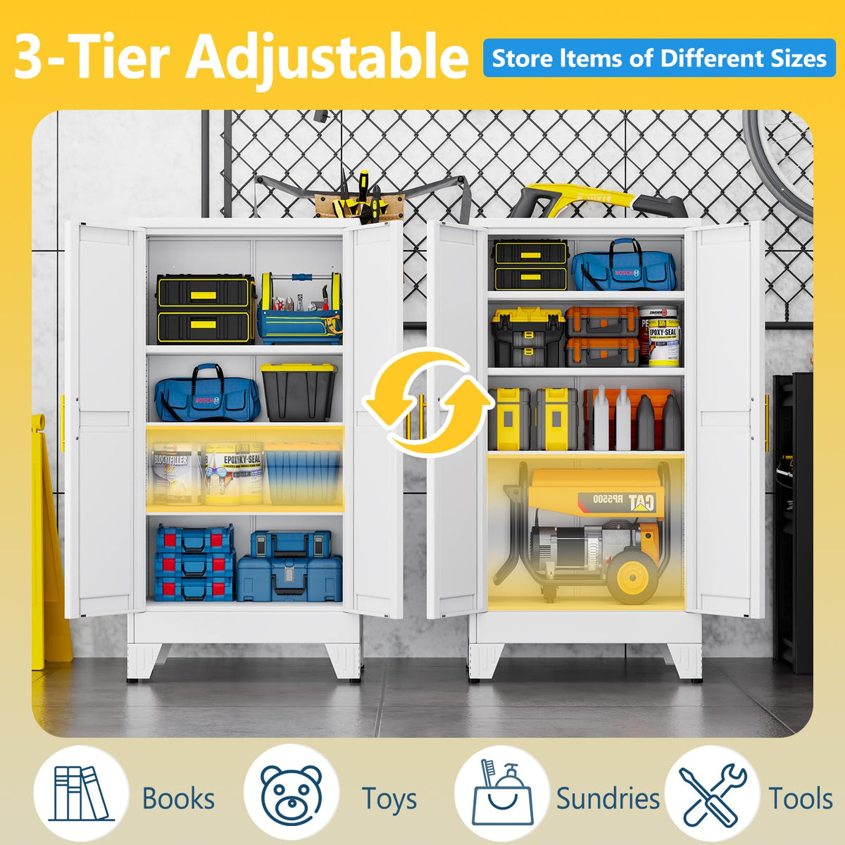 PAOFIN Metal Storage Cabinet with 2 Doors and 3 Adjustable Shelves, Metal Garage Storage Cabinets
