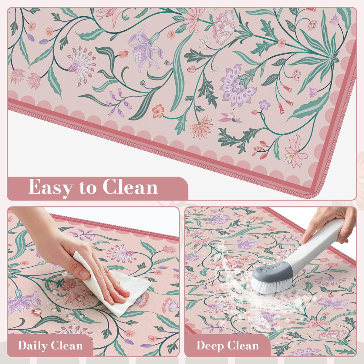 HAOCOO Aesthetic Flower Desk Mat, Pink Computer Pad for Office Dorm Decor